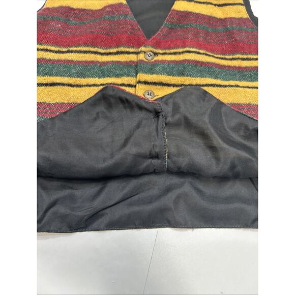 VTG 90s Blanket Stripe Wool Suit Vest Red Yellow Green Colorful Tribal M/L 42 - Picture 8 of 8
